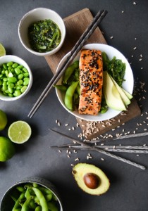 Teriyaki Salmon with Wakame and avocado salad