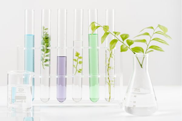 plants and solutions in test tubes
